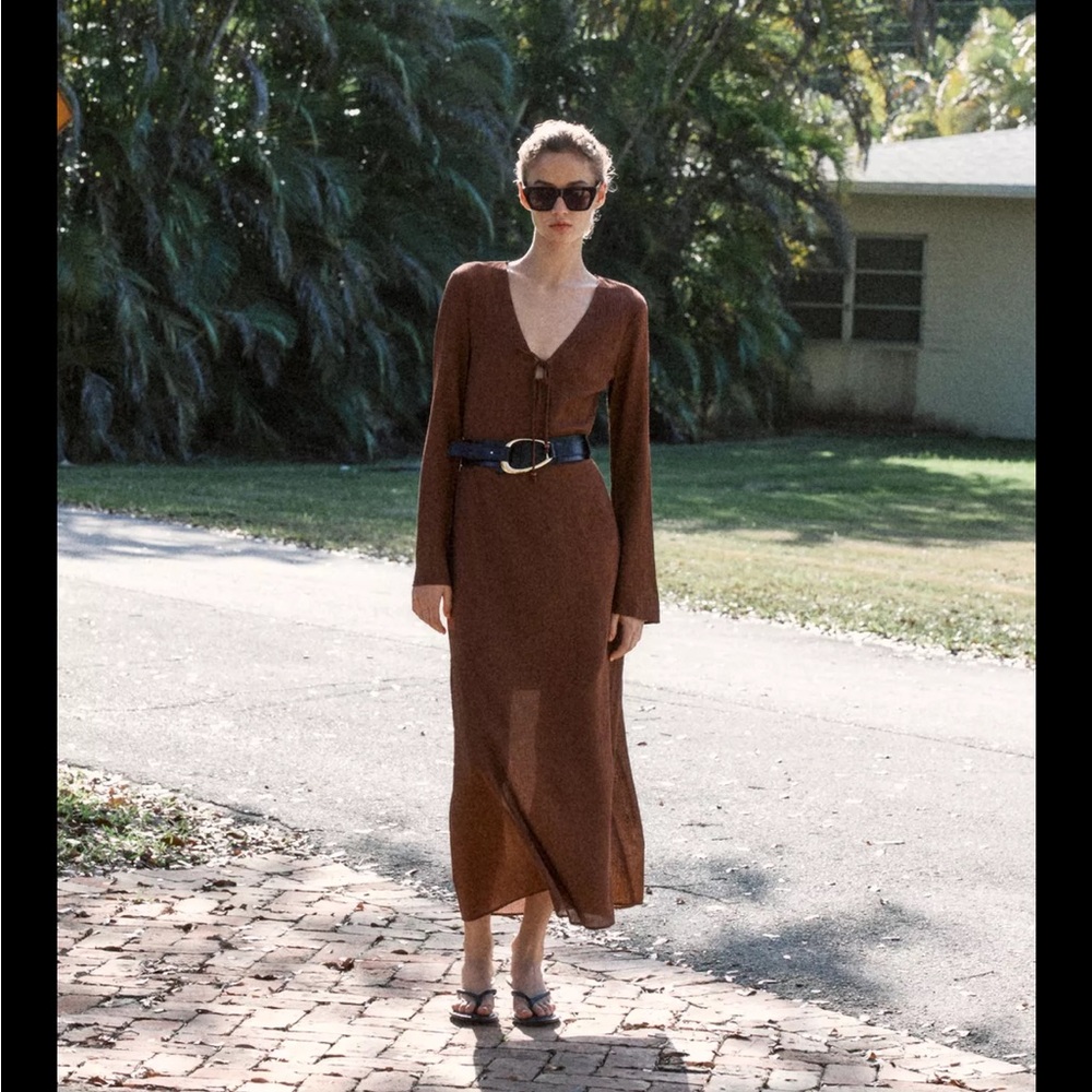 NWT Zara V-Neck Tie Midi Dress